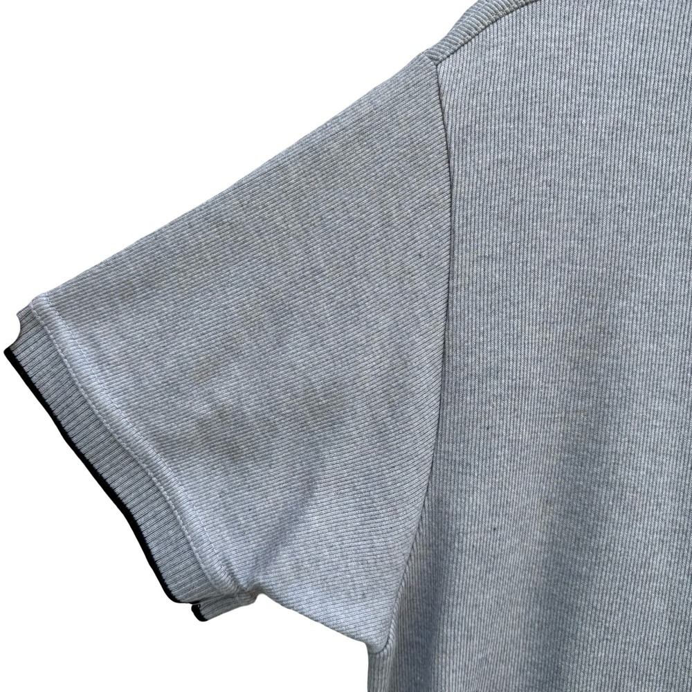 Vintage 80s Grey Ribbed Knitwear Short Sleeve Polo M Preppy Old Money Minimalist - Picture 4 of 9